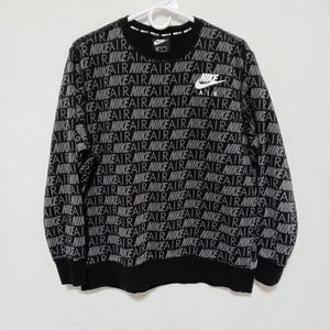 Nike Air All Over Logo Sweater Men's M Black Gray Crew Neck Pullover Sweatshirt